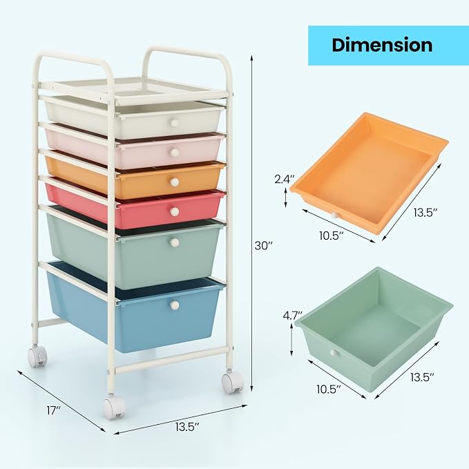 Giantex 6 Storage Drawer Cart Rolling Organizer Cart - Image 3
