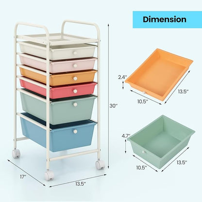 Giantex 6 Storage Drawer Cart Rolling Organizer Cart - Image 3
