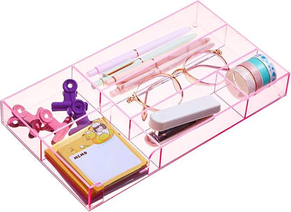 Translucent Pink Acrylic Desk Drawer Organizer 11 x 6.1 x 1.38 Inch Storage by Briwooody