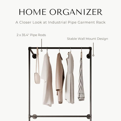 Industrial Pipe Clothing Rack, Heavy Duty Wall Mounted Clothes Rack, Retail - Image 3