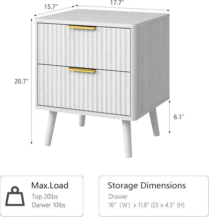 CARPETNAL Fluted Nightstand, Wood End Table Mid Century Night Stands - Image 2