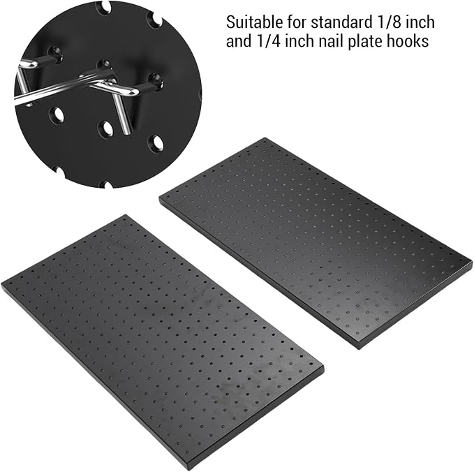 Fafeicy 2Pcs Black Pegboard Metal Wall Panel 24x12 Inches Heavy Duty Organizer - Image 5