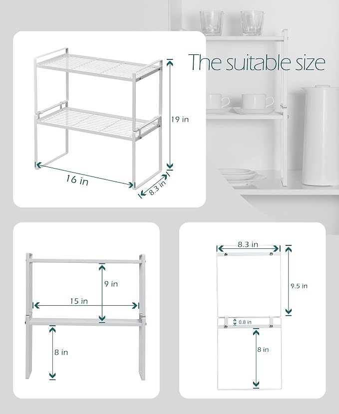 2Pack Cabinet Shelf Organizer Storage Rack Space Saving - Image 3