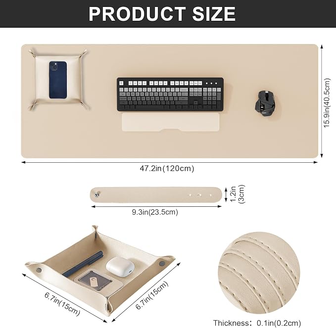DAWNTREES Dual Sided Desk Mat, Leather Desk Pad, 47.2''x15.8'', Cork Desk Mat - Image 2
