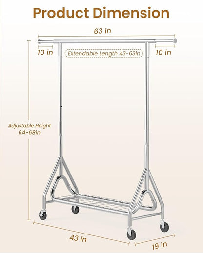 Heavy Duty Clothing Rack, Metal Clothes Rack Load 450 LBS, Rolling Coat Racks - Image 8