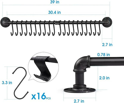 Industrail Pipe Pot Pan Rack, Wall mount Pot hangers Pan Haniging Rail Lid - Image 2