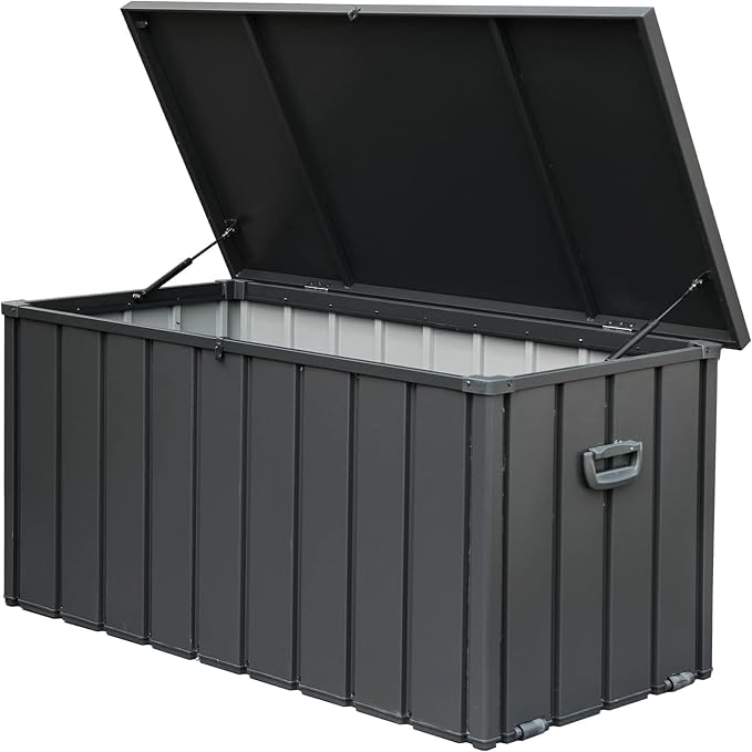 KUIKUI 150 Gallon Deck Box Waterproof, 150 Gallon Outdoor Storage Box, Metal by KUIKUI