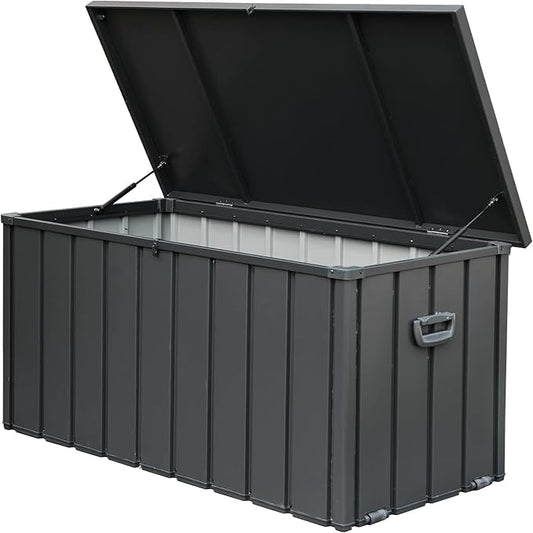 KUIKUI 150 Gallon Deck Box Waterproof, 150 Gallon Outdoor Storage Box, Metal by KUIKUI