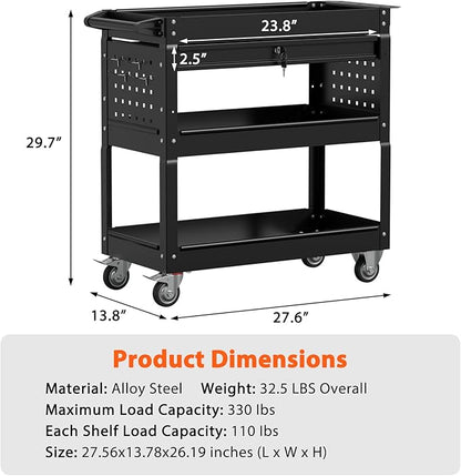 3 Tier Rolling Tool Cart with Drawers, Heavy Duty Utility Cart on Wheels - Image 7