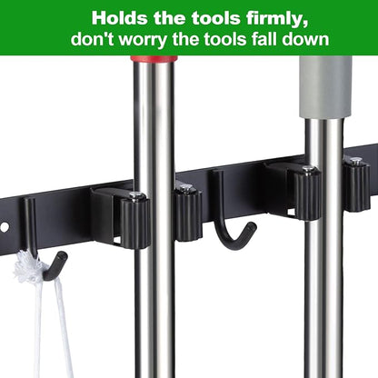 voze 2 Racks and 3 Hooks Mop and Broom Holder Wall Mount, Self Adhesive Heavy - Image 4