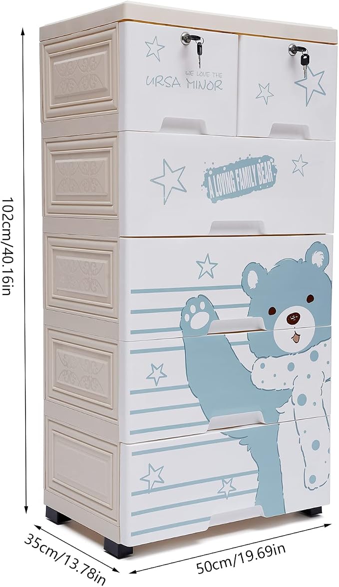 Plastic Drawers Dresser, 6 Drawers Storage Cabinet Polar Bear Tall Standing - Image 3