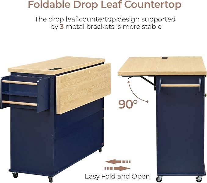 60.2" Kitchen Islands with Storage, Rolling Island Table with Trash Can Storage - Image 4