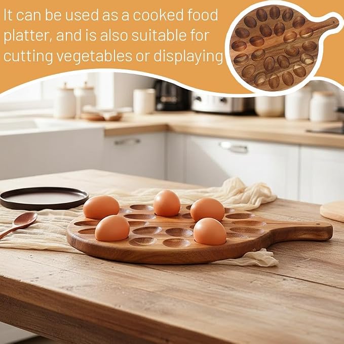 24 Holes Wood Deviled Egg Platter Round Tray - Image 8