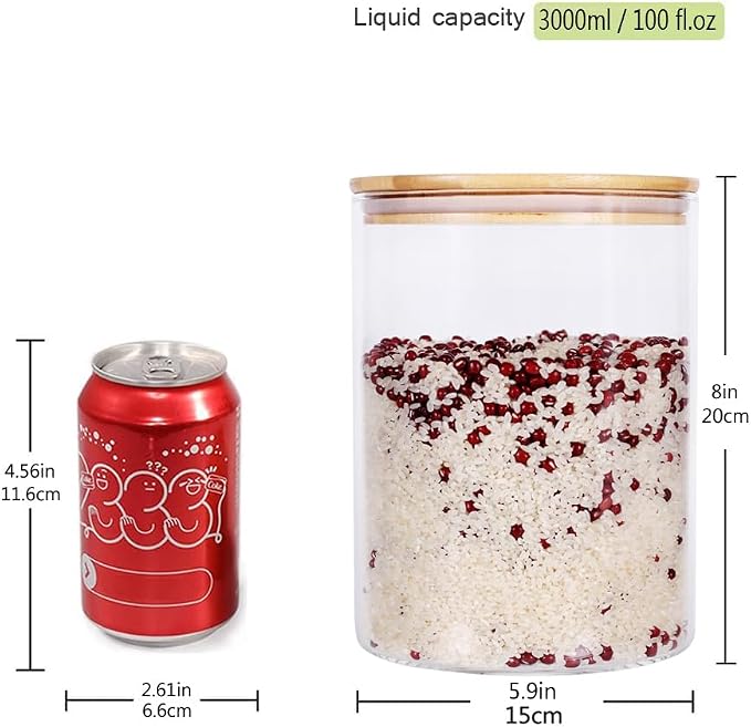Set of 2 Large Glass Food Storage jar, 100 FL OZ Glass Flour Canister - Image 2