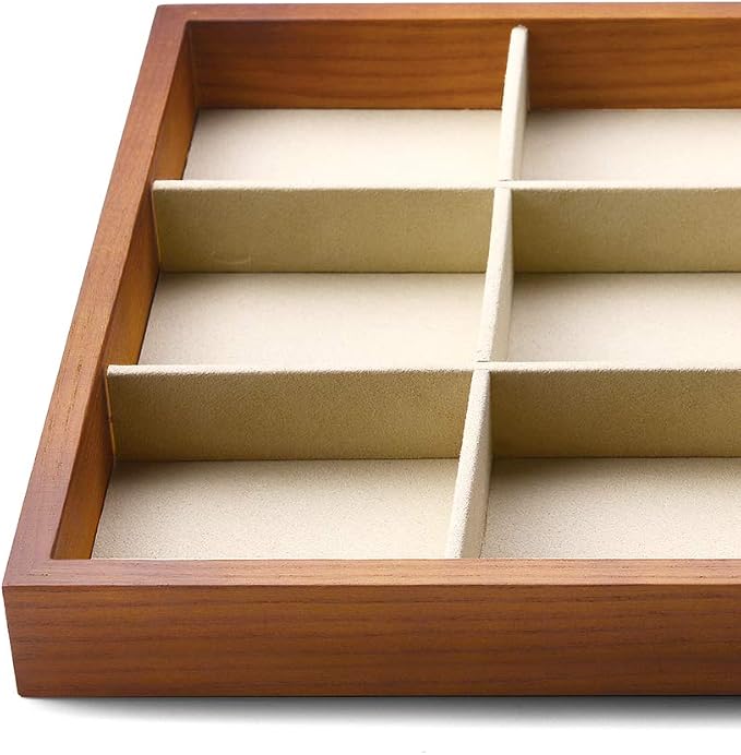 Oirlv 12 Grids Wood Jewelry Organizer Tray Stackable Jewelry Drawer Tray - Image 9
