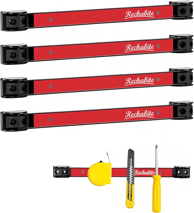 4 Pieces 12" Magnetic Tool Holder Strip, Metal Tool Organizer Rack by RechabiteMagneticTools