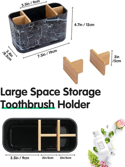 Marble Toothbrush Holders, 5 Slots Bamboo Toothbrush and Toothpaste Holder - Image 6