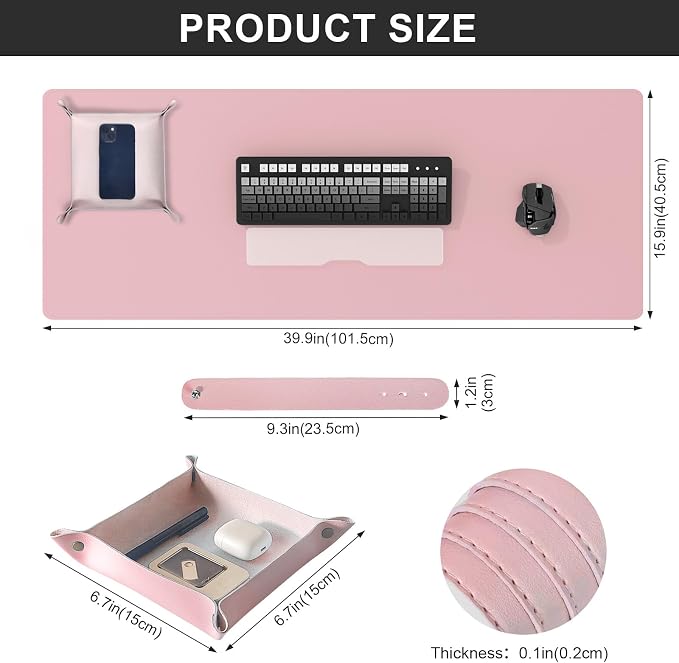 DAWNTREES Pink Desk Mat, Leather Desk Pad, Cork Desk Mat Protector, - Image 3