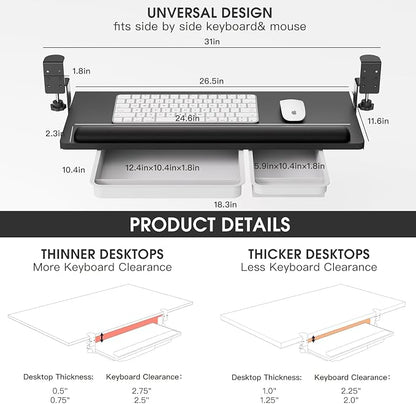 Keyboard Tray Under Desk with a Soft Wrist Rest，Under Desk Keyboard Tray Slide - Image 6