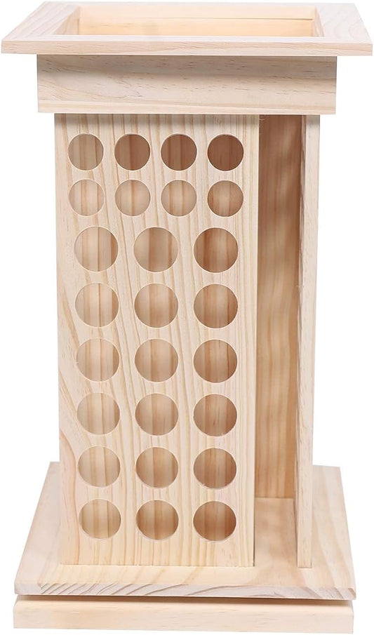 104-Hole Wooden Essential Oil Display Rack, 8 Tiers Rotating Pine Organizer by QUEMARQUE