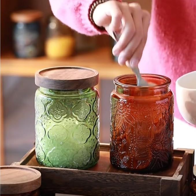 ANSQU Set of 2 Vintage Glass Kitchen Storage Counter Jar, 23.7 FL OZ Candy Jars - Image 4