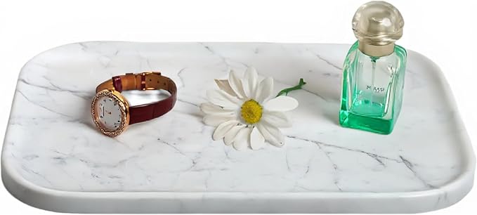 Carrara White Marble Bathroom Vanity Tray | Natural Stone Decorative Organizer by Unknown