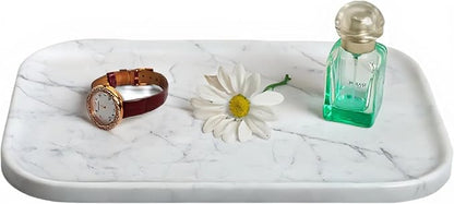 Carrara White Marble Bathroom Vanity Tray | Natural Stone Decorative Organizer by Unknown