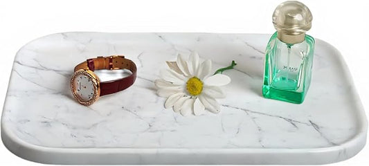 Carrara White Marble Bathroom Vanity Tray | Natural Stone Decorative Organizer by Unknown