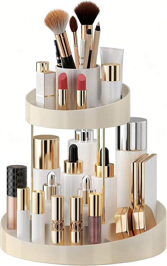 2 tier Makeup Organizer Countertop, 360 Rotating Makeup Organizer by YCIADONE
