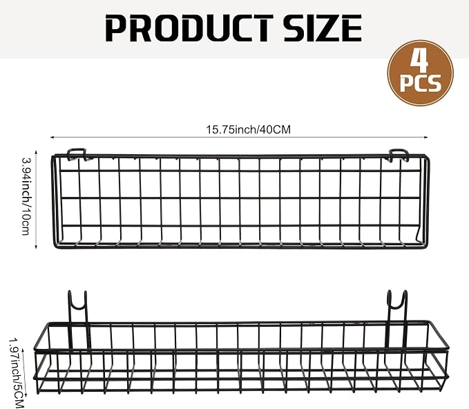 Blulu 4 Pcs 15.75 x 3.94 x 1.97 Inch Metal Grid Wall Baskets - Image 2