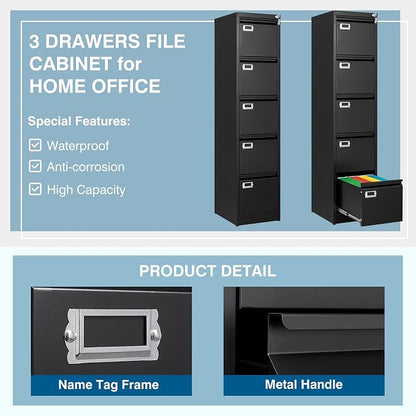 5-Drawer File Cabinet, 16.3" Deep Vertical Metal Filing Cabinet - Image 5