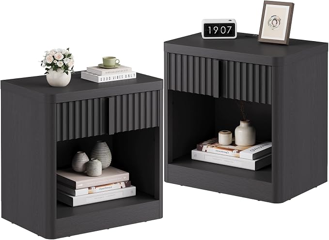 Fluted Nightstand Set of 2 by Harpaq