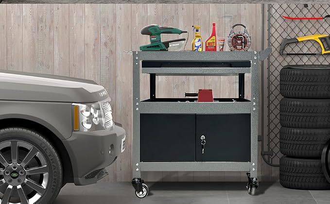 3 Tier Steel Rolling Cart for Tool Organizer, Industrial Grade Utility Service - Image 8