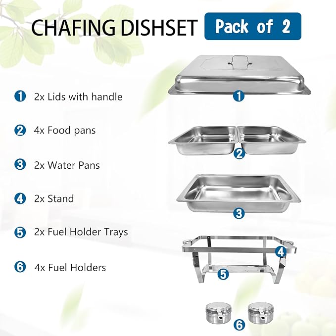Chafing Dish for Buffet, 2 Pack Stainless Steel Chafing Servers Food Warmer Set - Image 5