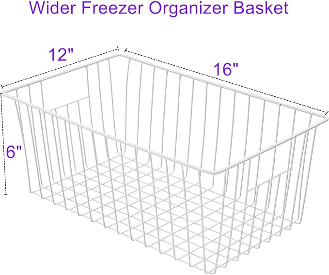 16Lx12W inch Wider Freezer Storage Organizer Baskets Container, Deep Metal Wire - Image 7