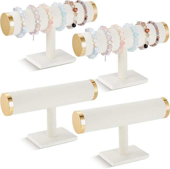 Wenqik 4 Pcs Bracelet Holder Stand Beige Velvet Bracelet Jewelry Display Holder by Wenqik
