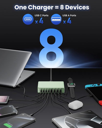 200W USB C Charger Block, GaN IV Charging Station 8 Ports, QC4.0 Fast Charging - Image 4