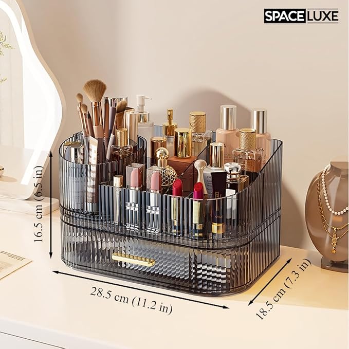Makeup Organizer with Drawers and 360° Rotating Brush Holder, Large Capacity - Image 5