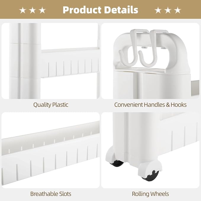 3 Tiers Slim Rolling Storage Cart, 3.5 Inches Slim Slide out Bathroom Organizer - Image 3