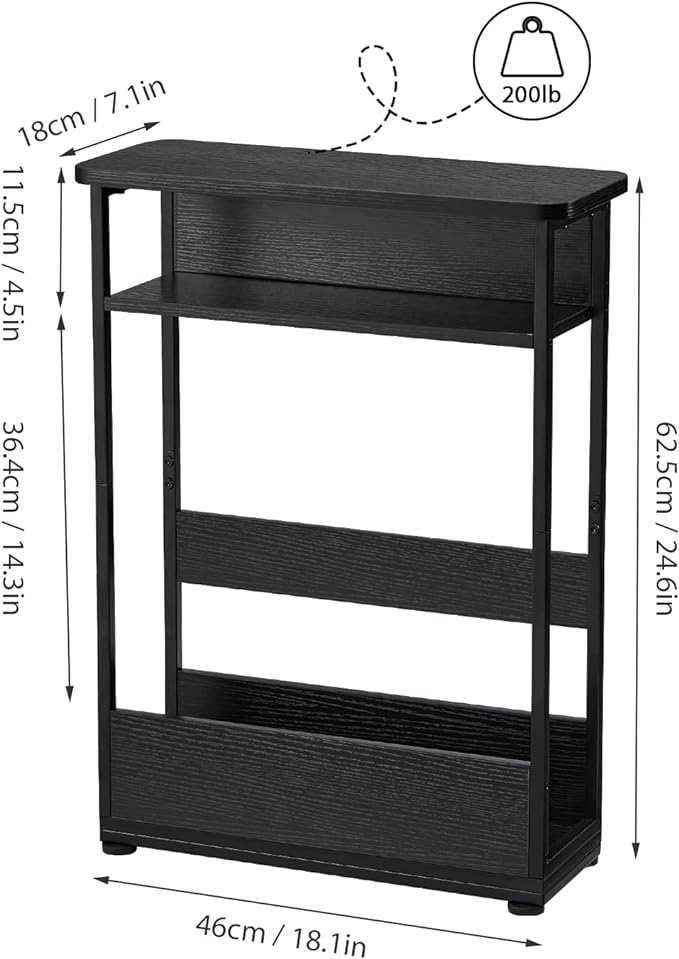 Vintage Narrow Side Table with Storage Shelf, 3 Tier Slim End Table Modern Sofa - Image 3