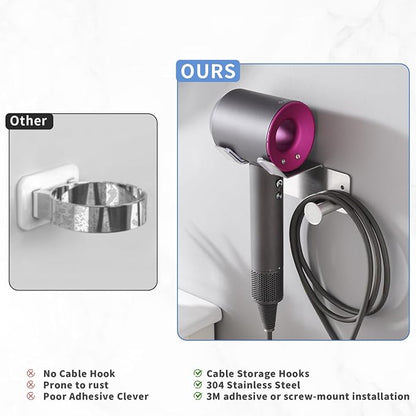 Hair Dryer Holder Stainless Steel, Blow Dryer Holder Self Adhesive, Dyson Hair - Image 6