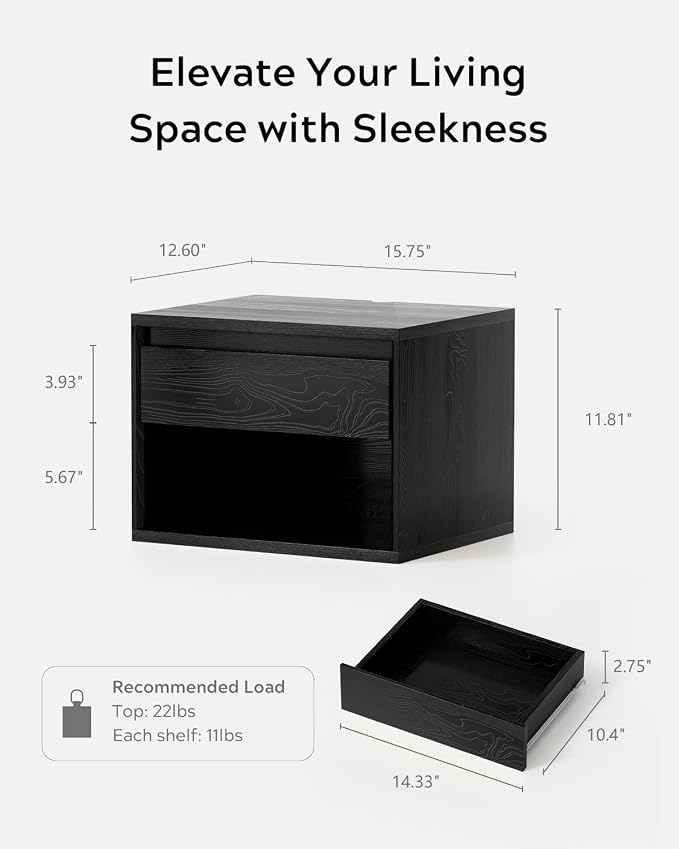 Floating Nightstand Set of 2, Wall Mounted Bedside Table - Image 2