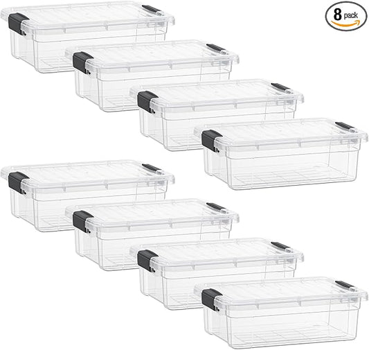 Superio Storage Bins with Lids- 8 Pack, 7.4 Qt Clear Boxes by Superio