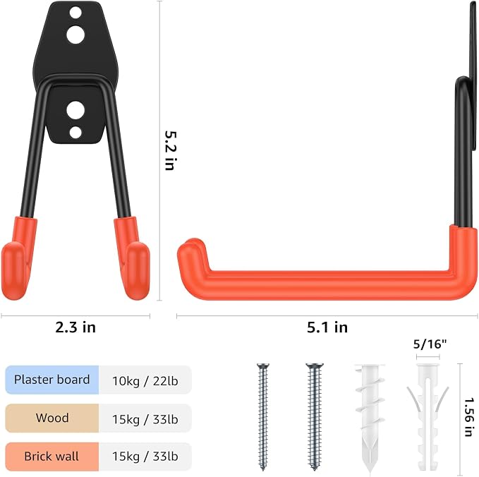 Garage Hooks with Anti-Slip Coating, Heavy Duty Wall Mount Storage Hooks - Image 2