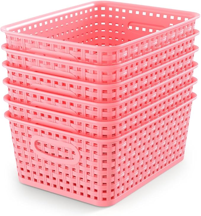WYT 6-Pack Plastic Small Shelf Storage Weave Baskets Organizing by WYT