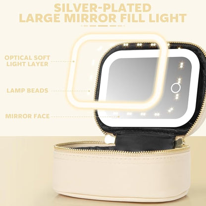 Small Makeup Bag with Led Mirror, Mini Travel Make up Bag 3 Light Modes - Image 4