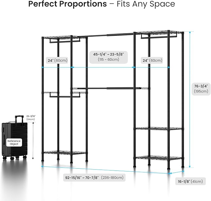 Metal Garment Racks Heavy Duty Clothes Rack Adjustable Freestanding Expandable - Image 2