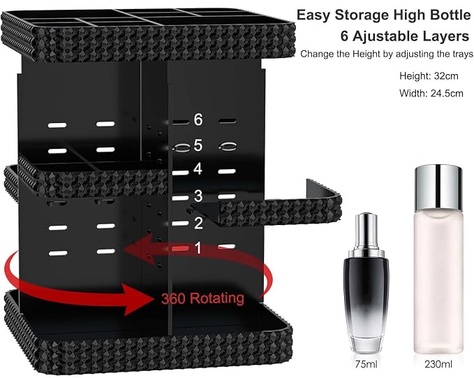 Rotating Makeup Organizer, Large Capacity Cosmetic Display Case, Acrylic - Image 7