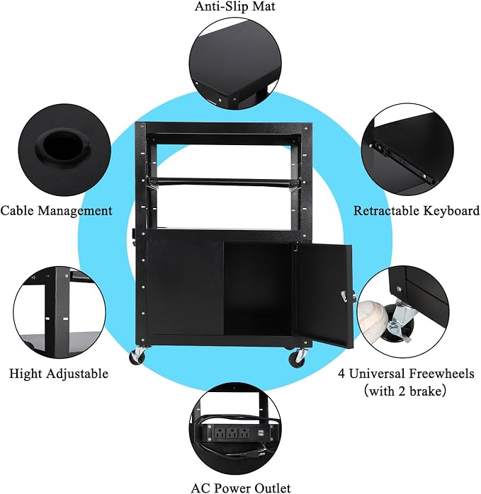 Mobile AV Cart with Locking Storage Cabinet, Adjustable Laptop Stand & Drop - Image 6