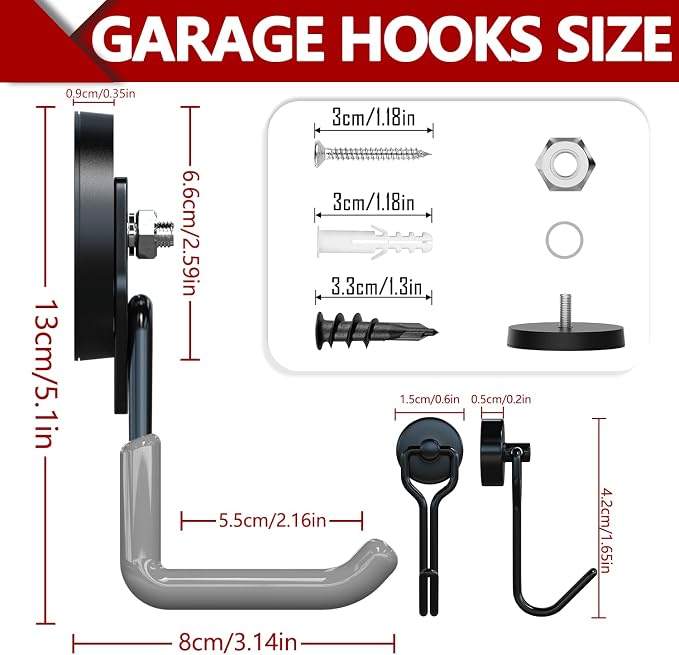 3-H Heavy Duty Magnet Garage Hooks 2 Pack, Large Strong Magnetic Hooks - Image 3